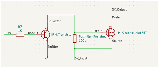 The intended High-Side Switching logic using a P-Channel MOSFET driven by a BC547 NPN transistor. Own illustration The intended High-Side Switching logic using a P-Channel MOSFET driven by a BC547 NPN transistor. Own illustration